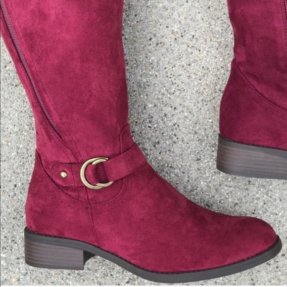 New TRIXIE Vegan Suede Wine Knee-High Riding Boot - Picture 3 of 9